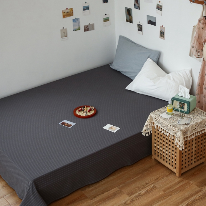 91家纺网 家纺一手货源 找家纺 安莱生活 2021新款色织全棉水洗棉单床单 灰白细条