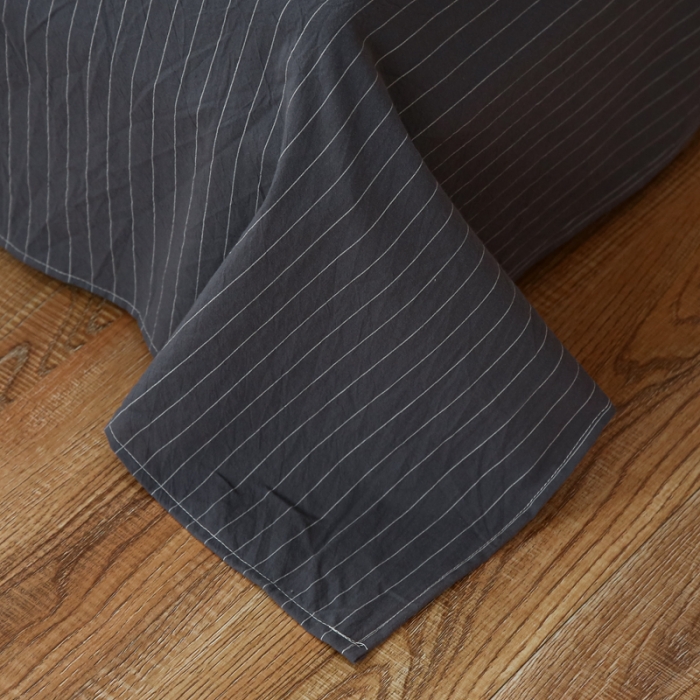 91家纺网 家纺一手货源 找家纺 安莱生活 2021新款色织全棉水洗棉单床单 灰白细条