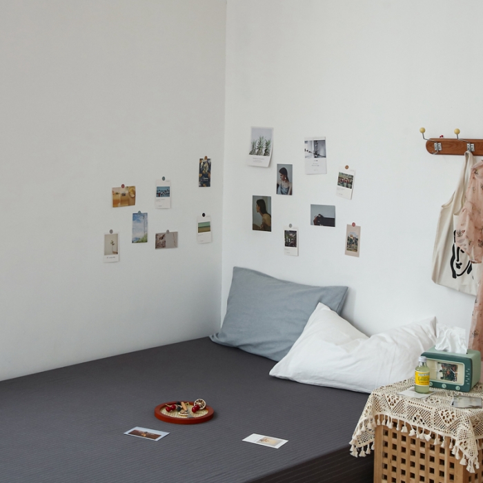 91家纺网 家纺一手货源 找家纺 安莱生活 2021新款色织全棉水洗棉单床单 灰白细条