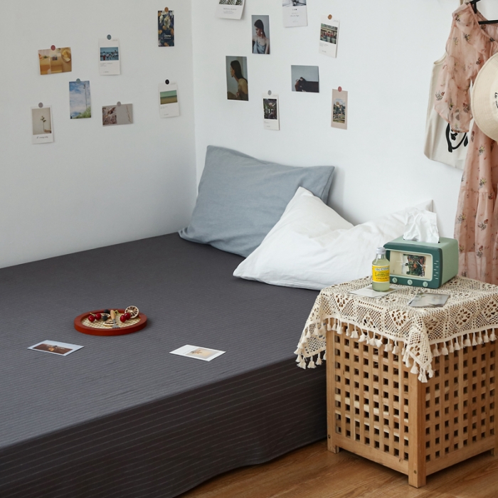 91家纺网 家纺一手货源 找家纺 安莱生活 2021新款色织全棉水洗棉单床单 灰白细条