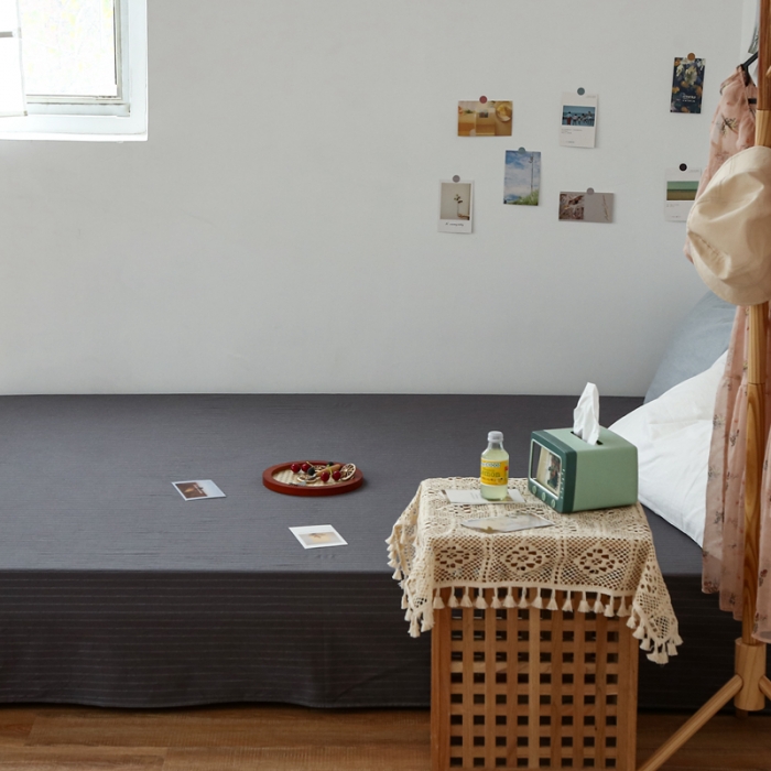 91家纺网 家纺一手货源 找家纺 安莱生活 2021新款色织全棉水洗棉单床单 灰白细条