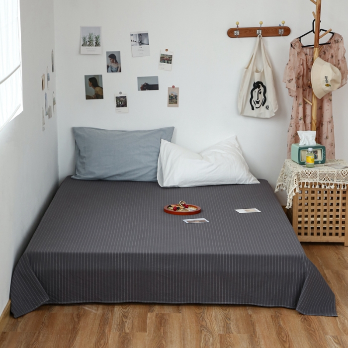 91家纺网 家纺一手货源 找家纺 安莱生活 2021新款色织全棉水洗棉单床单 灰白细条