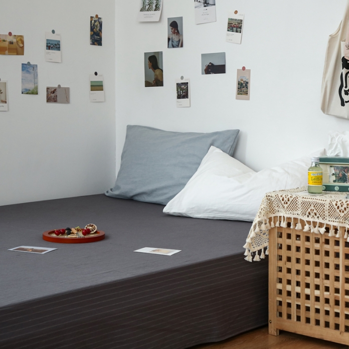 91家纺网 家纺一手货源 找家纺 安莱生活 2021新款色织全棉水洗棉单床单 灰白细条