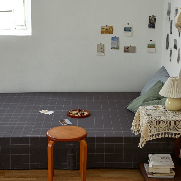 91家纺网 家纺一手货源 找家纺 安莱生活 2021新款色织全棉水洗棉单床单 灰白中格