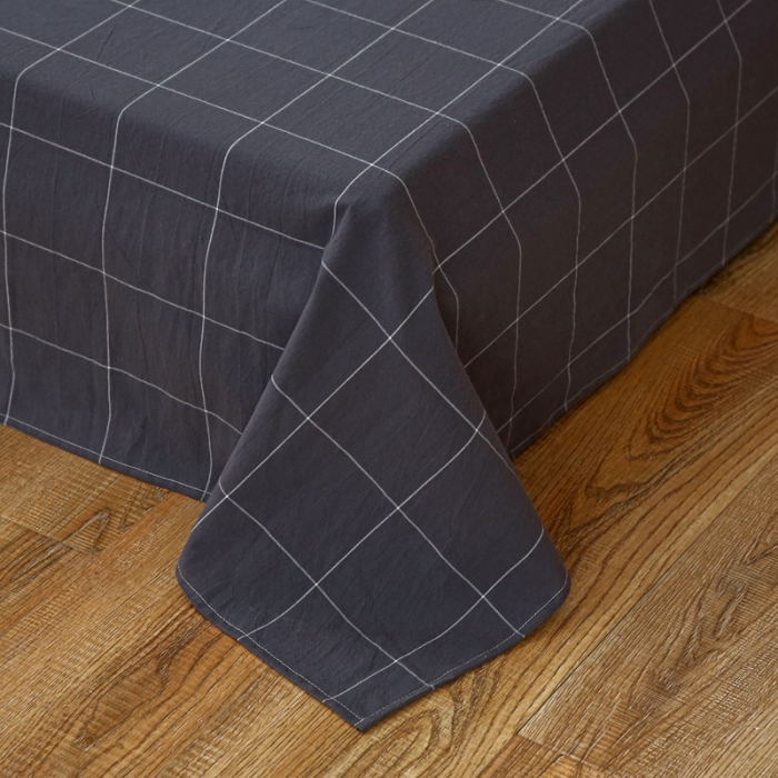 91家纺网 家纺一手货源 找家纺 安莱生活 2021新款色织全棉水洗棉单床单 灰白中格