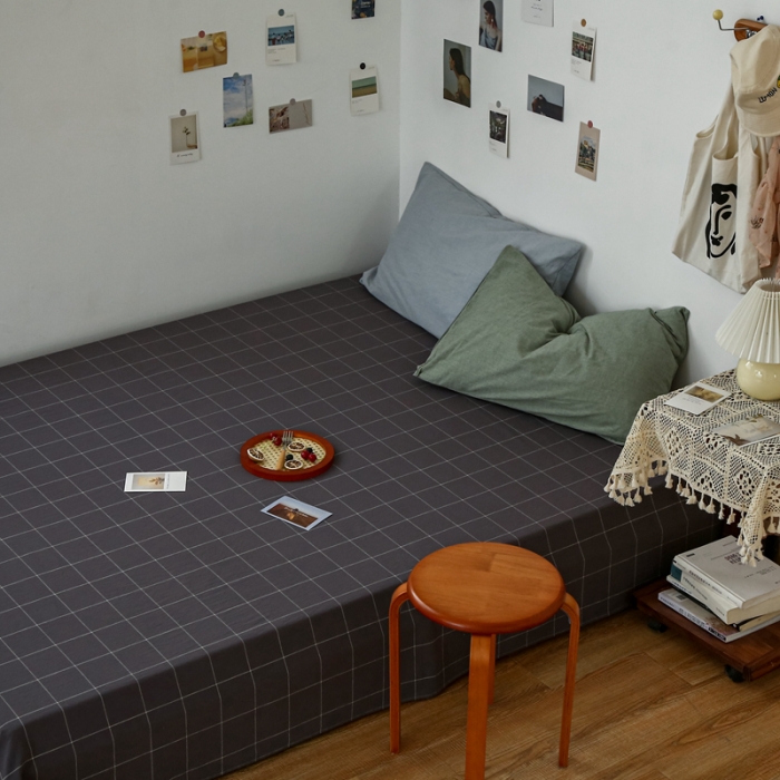 91家纺网 家纺一手货源 找家纺 安莱生活 2021新款色织全棉水洗棉单床单 灰白中格