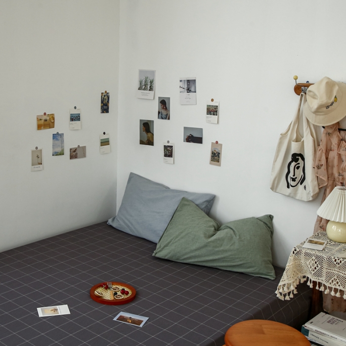 91家纺网 家纺一手货源 找家纺 安莱生活 2021新款色织全棉水洗棉单床单 灰白中格