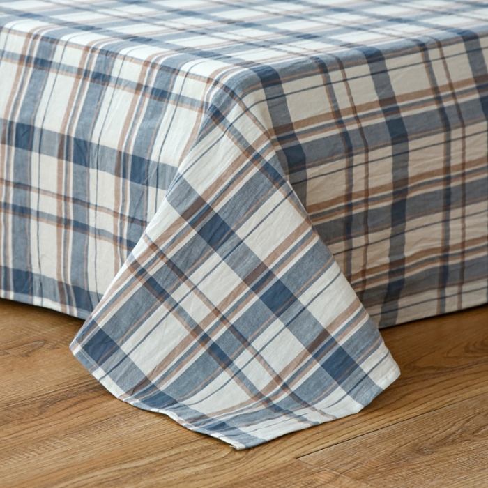 91家纺网 家纺一手货源 找家纺 安莱生活 2021新款色织全棉水洗棉单床单 蓝湛格