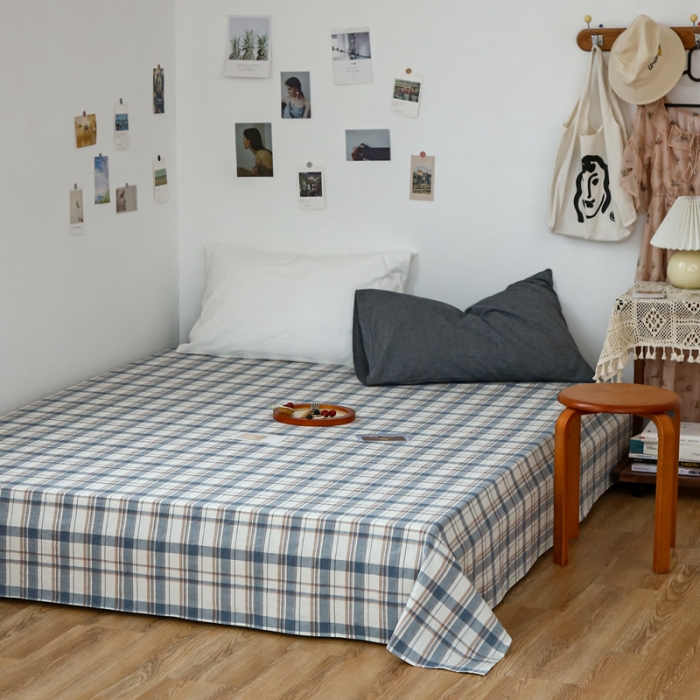 91家纺网 家纺一手货源 找家纺 安莱生活 2021新款色织全棉水洗棉单床单 蓝湛格