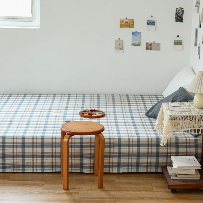 91家纺网 家纺一手货源 找家纺 安莱生活 2021新款色织全棉水洗棉单床单 蓝湛格