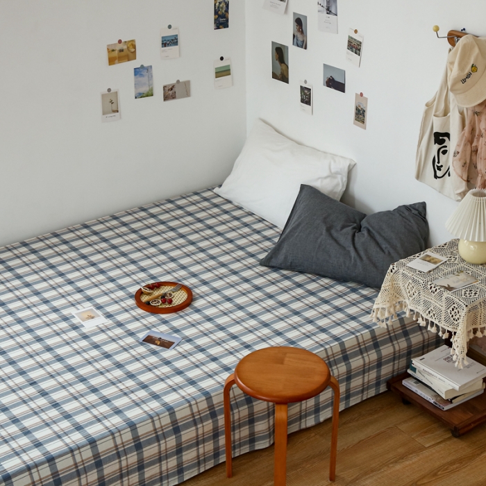 91家纺网 家纺一手货源 找家纺 安莱生活 2021新款色织全棉水洗棉单床单 蓝湛格