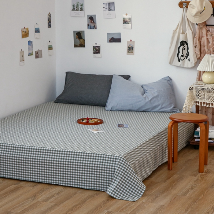 91家纺网 家纺一手货源 找家纺 安莱生活 2021新款色织全棉水洗棉单床单 绿小格