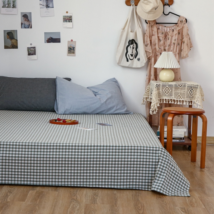 91家纺网 家纺一手货源 找家纺 安莱生活 2021新款色织全棉水洗棉单床单 绿小格