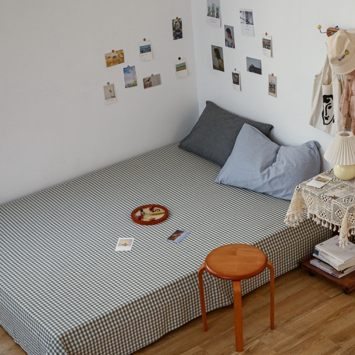 91家纺网 家纺一手货源 找家纺 安莱生活 2021新款色织全棉水洗棉单床单 绿小格