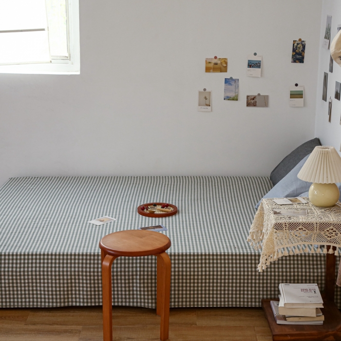 91家纺网 家纺一手货源 找家纺 安莱生活 2021新款色织全棉水洗棉单床单 绿小格