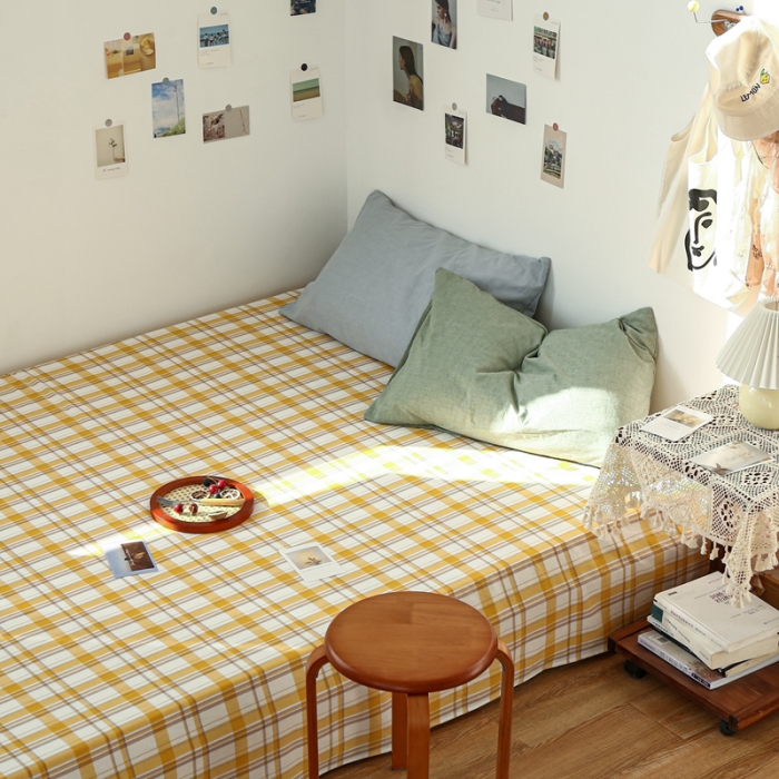 91家纺网 家纺一手货源 找家纺 安莱生活 2021新款色织全棉水洗棉单床单 芒果格