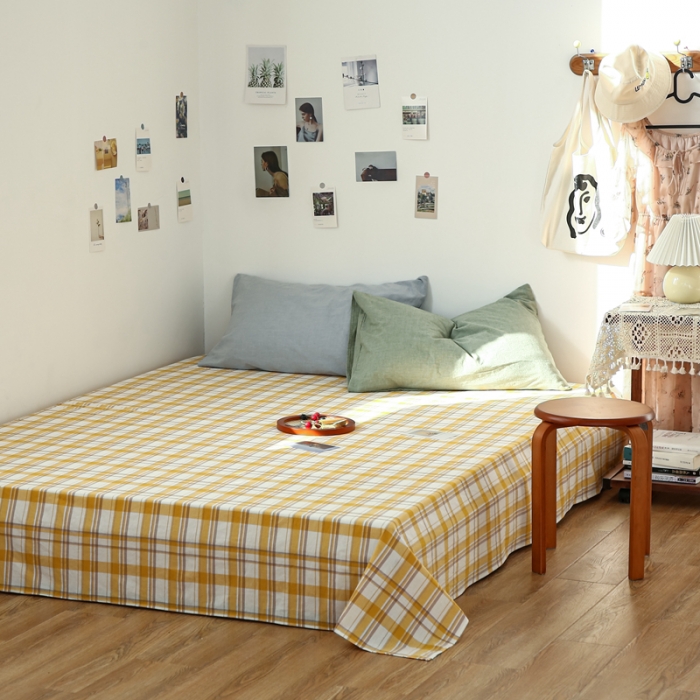 91家纺网 家纺一手货源 找家纺 安莱生活 2021新款色织全棉水洗棉单床单 芒果格