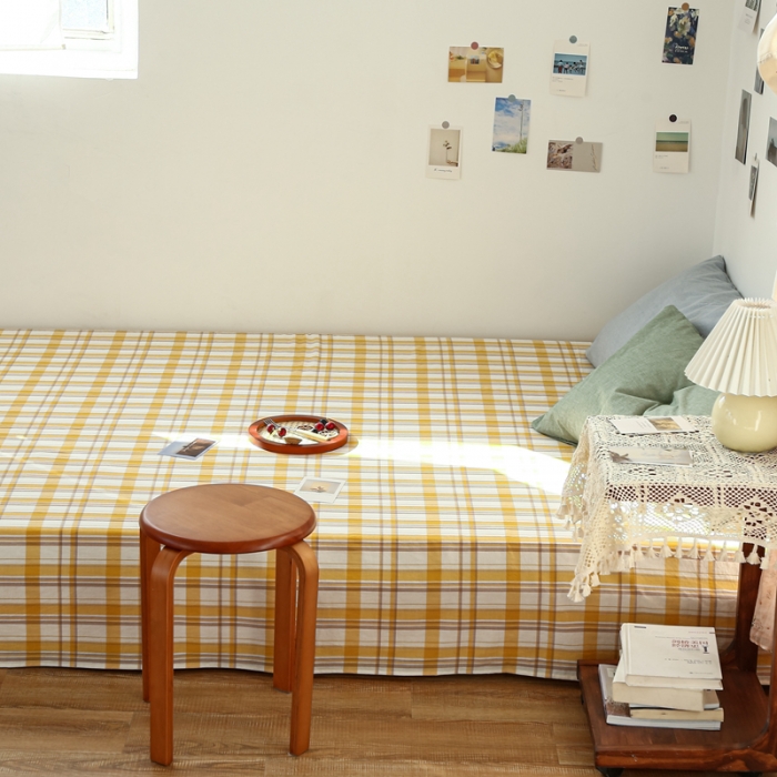 91家纺网 家纺一手货源 找家纺 安莱生活 2021新款色织全棉水洗棉单床单 芒果格