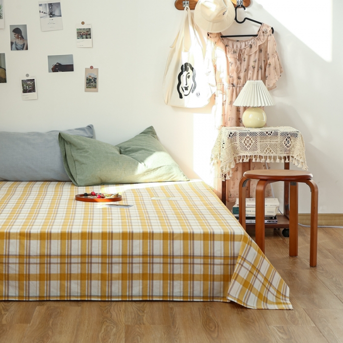 91家纺网 家纺一手货源 找家纺 安莱生活 2021新款色织全棉水洗棉单床单 芒果格