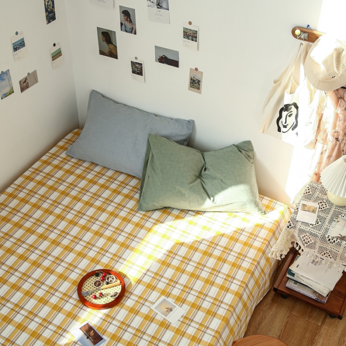 91家纺网 家纺一手货源 找家纺 安莱生活 2021新款色织全棉水洗棉单床单 芒果格