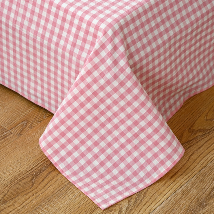 91家纺网 家纺一手货源 找家纺 安莱生活 2021新款色织全棉水洗棉单床单 玫粉小格