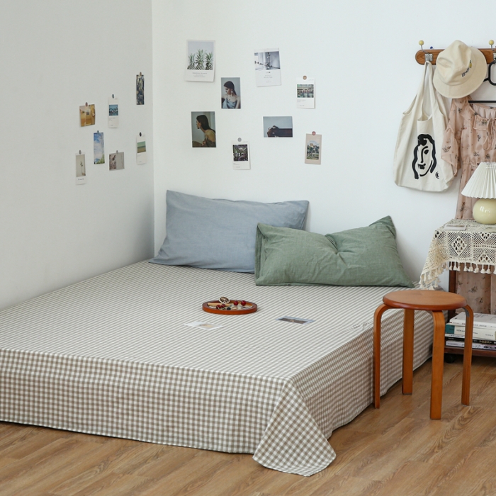 91家纺网 家纺一手货源 找家纺 安莱生活 2021新款色织全棉水洗棉单床单 米小格