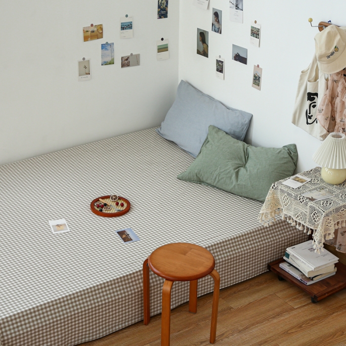 91家纺网 家纺一手货源 找家纺 安莱生活 2021新款色织全棉水洗棉单床单 米小格