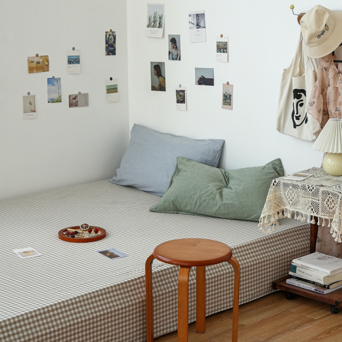 91家纺网 家纺一手货源 找家纺 安莱生活 2021新款色织全棉水洗棉单床单 米小格