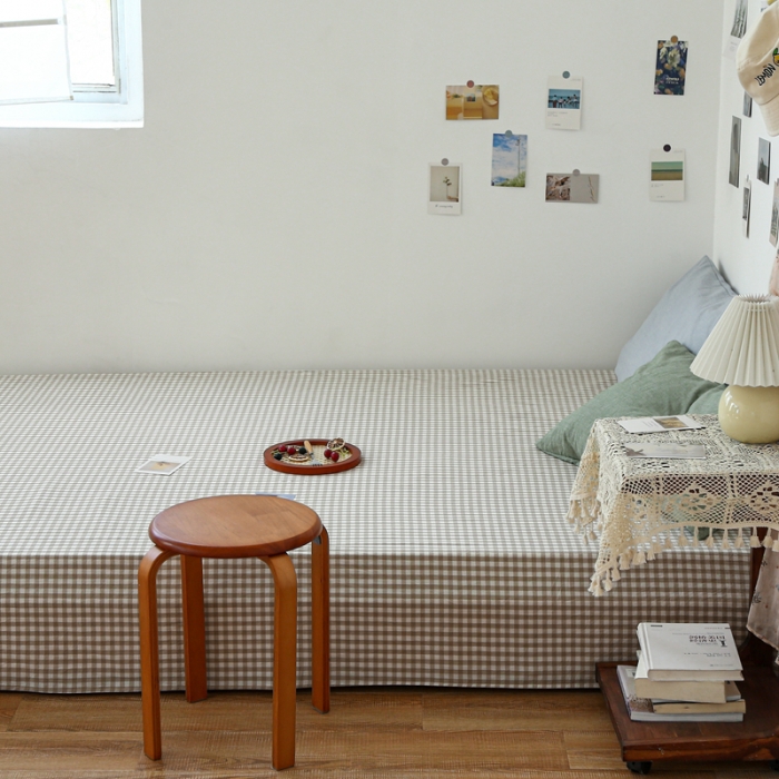 91家纺网 家纺一手货源 找家纺 安莱生活 2021新款色织全棉水洗棉单床单 米小格