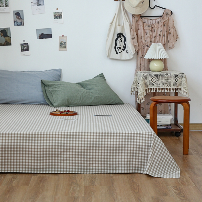 91家纺网 家纺一手货源 找家纺 安莱生活 2021新款色织全棉水洗棉单床单 米小格