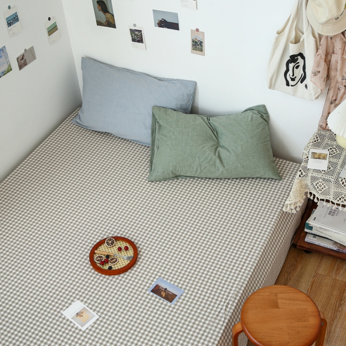 91家纺网 家纺一手货源 找家纺 安莱生活 2021新款色织全棉水洗棉单床单 米小格