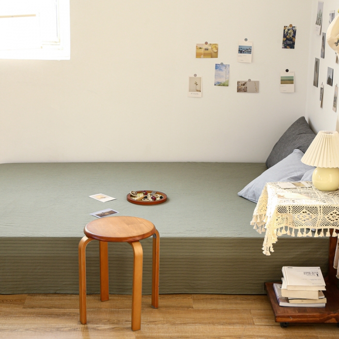 91家纺网 家纺一手货源 找家纺 安莱生活 2021新款色织全棉水洗棉单床单 抹茶细条