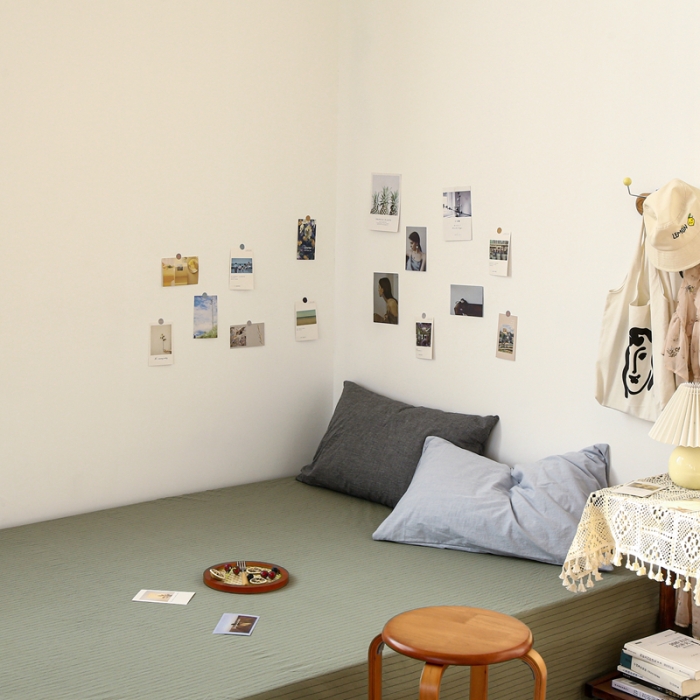 91家纺网 家纺一手货源 找家纺 安莱生活 2021新款色织全棉水洗棉单床单 抹茶细条