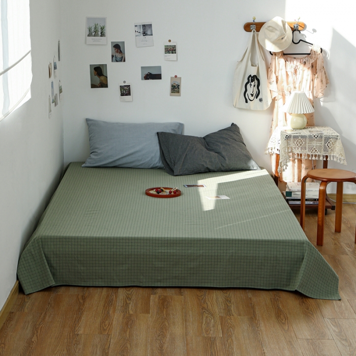 91家纺网 家纺一手货源 找家纺 安莱生活 2021新款色织全棉水洗棉单床单 抹茶小格