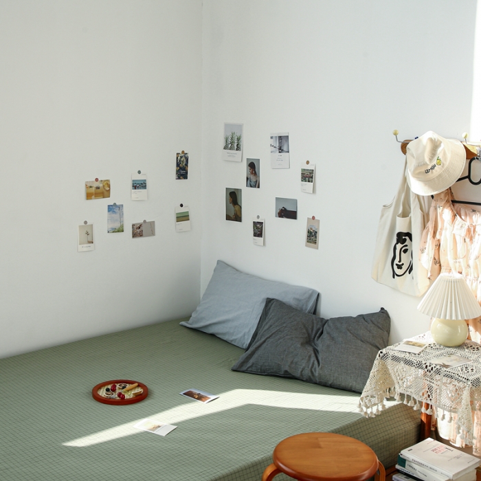 91家纺网 家纺一手货源 找家纺 安莱生活 2021新款色织全棉水洗棉单床单 抹茶小格