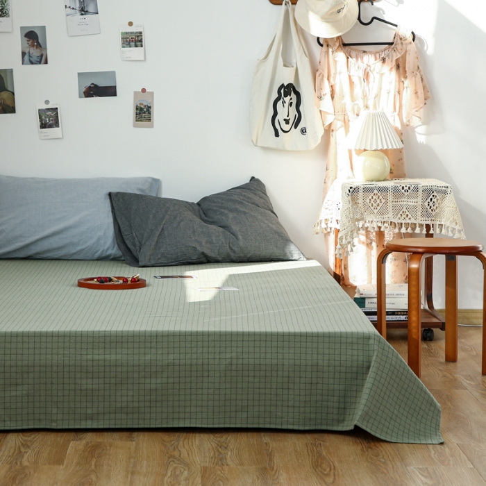 91家纺网 家纺一手货源 找家纺 安莱生活 2021新款色织全棉水洗棉单床单 抹茶小格