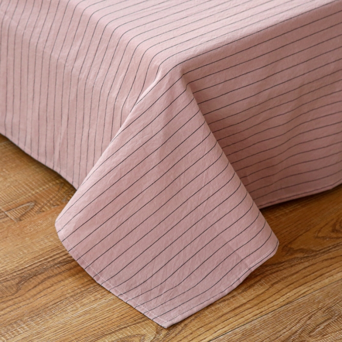 91家纺网 家纺一手货源 找家纺 安莱生活 2021新款色织全棉水洗棉单床单 藕粉细条