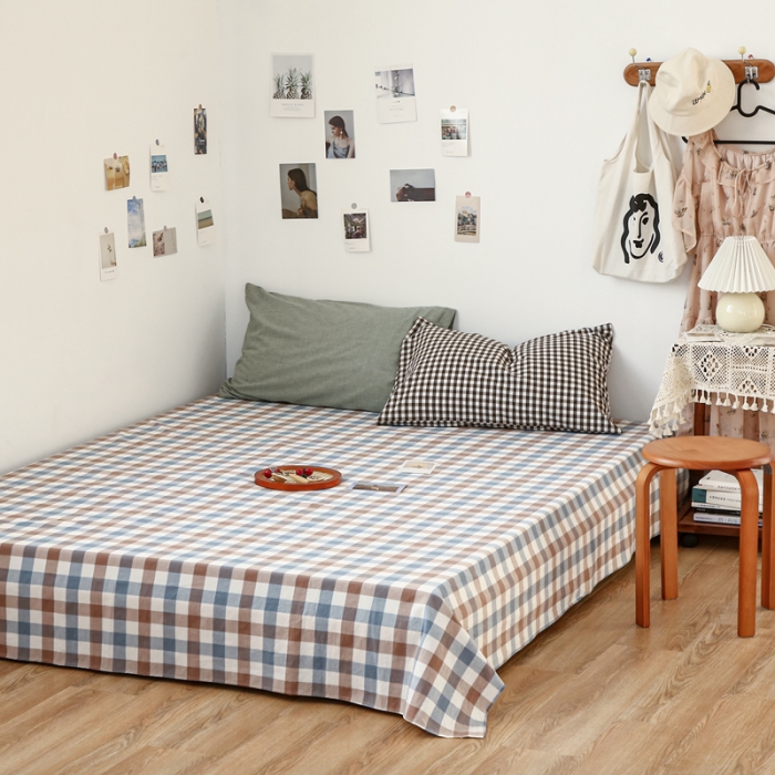 91家纺网 家纺一手货源 找家纺 安莱生活 2021新款色织全棉水洗棉单床单 七彩蓝