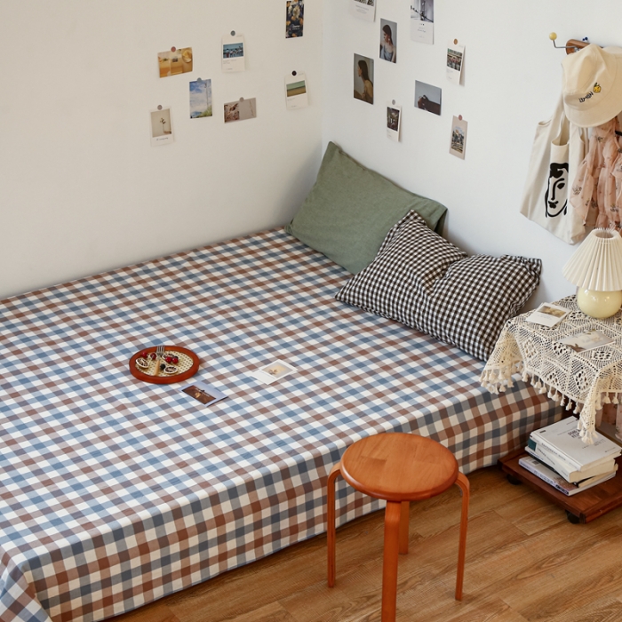 91家纺网 家纺一手货源 找家纺 安莱生活 2021新款色织全棉水洗棉单床单 七彩蓝