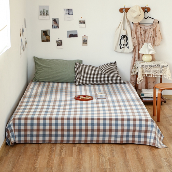 91家纺网 家纺一手货源 找家纺 安莱生活 2021新款色织全棉水洗棉单床单 七彩蓝