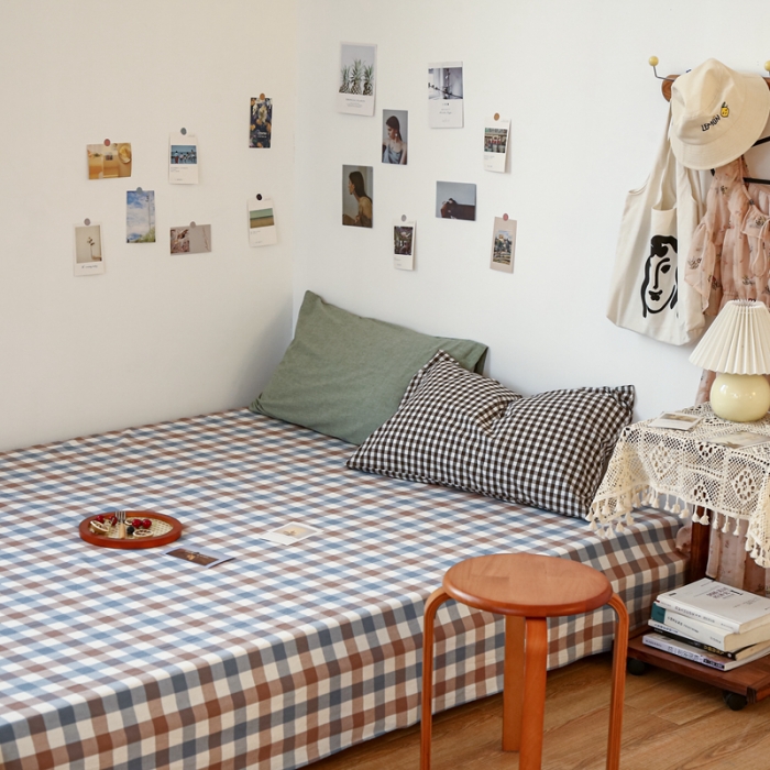 91家纺网 家纺一手货源 找家纺 安莱生活 2021新款色织全棉水洗棉单床单 七彩蓝