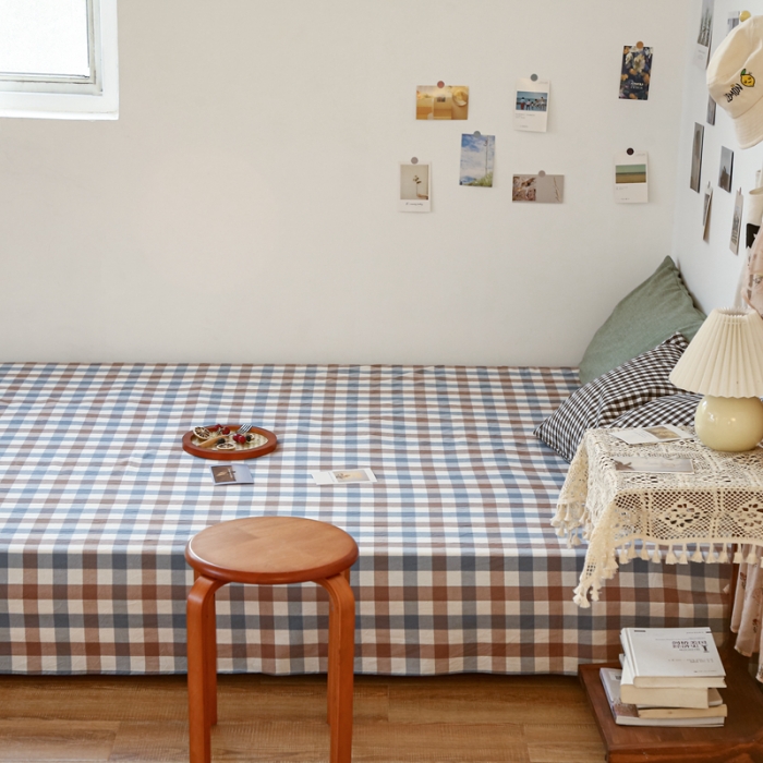 91家纺网 家纺一手货源 找家纺 安莱生活 2021新款色织全棉水洗棉单床单 七彩蓝