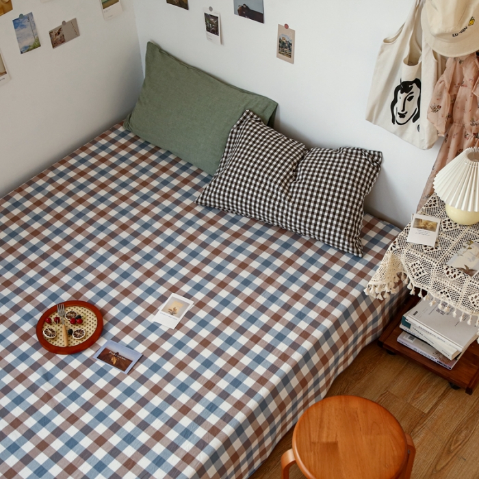 91家纺网 家纺一手货源 找家纺 安莱生活 2021新款色织全棉水洗棉单床单 七彩蓝