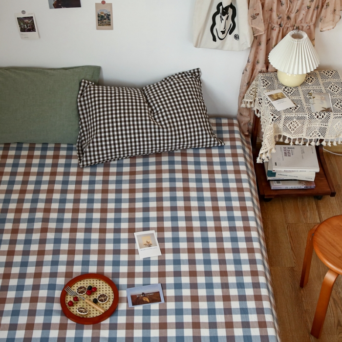 91家纺网 家纺一手货源 找家纺 安莱生活 2021新款色织全棉水洗棉单床单 七彩蓝