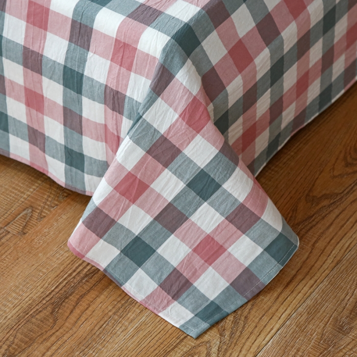 91家纺网 家纺一手货源 找家纺 安莱生活 2021新款色织全棉水洗棉单床单 七彩玫粉