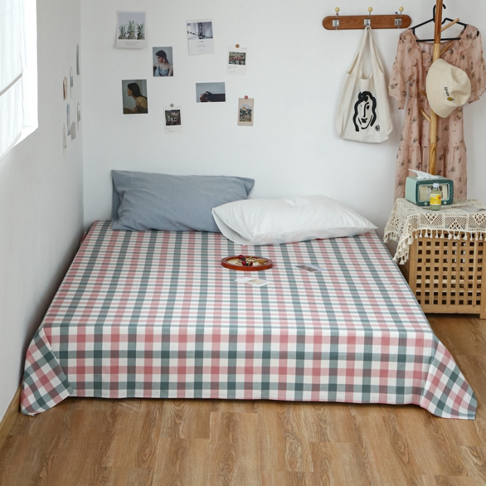 91家纺网 家纺一手货源 找家纺 安莱生活 2021新款色织全棉水洗棉单床单 七彩玫粉