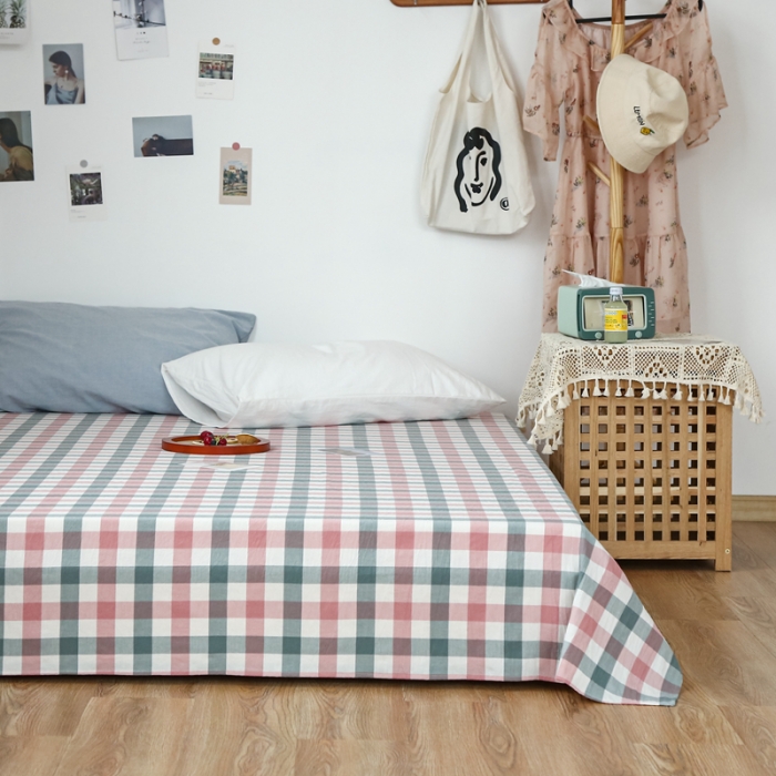 91家纺网 家纺一手货源 找家纺 安莱生活 2021新款色织全棉水洗棉单床单 七彩玫粉