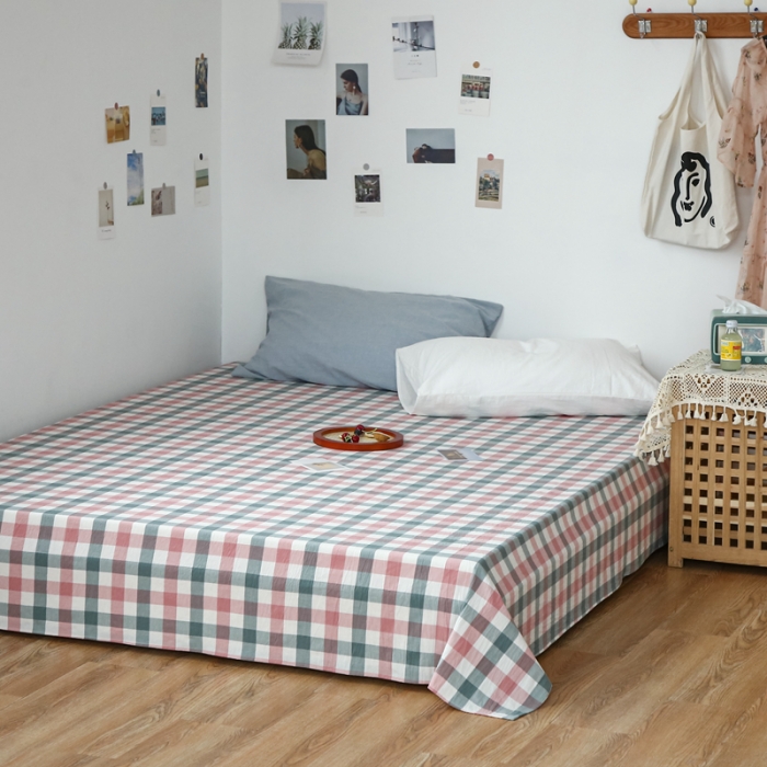 91家纺网 家纺一手货源 找家纺 安莱生活 2021新款色织全棉水洗棉单床单 七彩玫粉