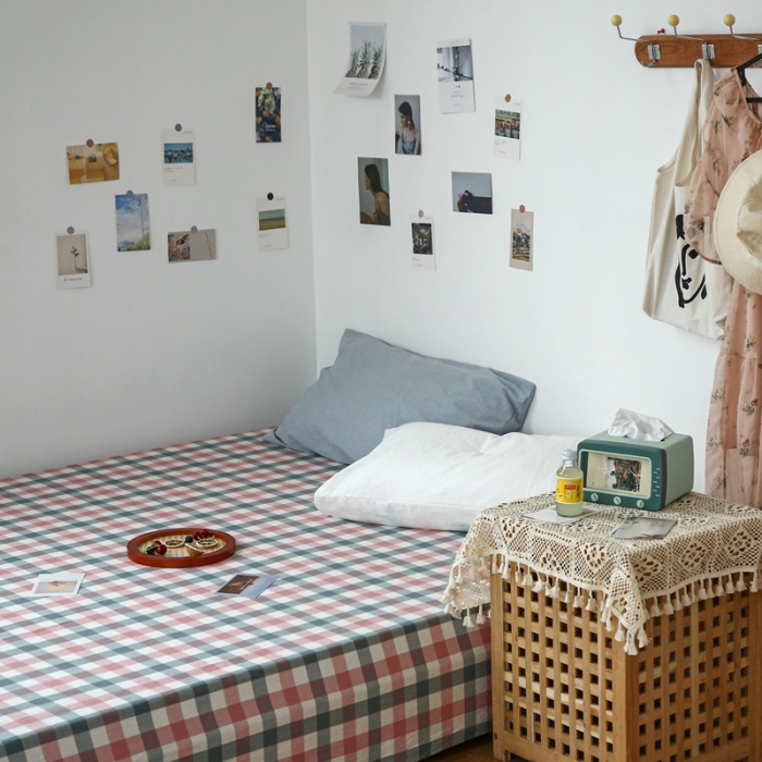 91家纺网 家纺一手货源 找家纺 安莱生活 2021新款色织全棉水洗棉单床单 七彩玫粉