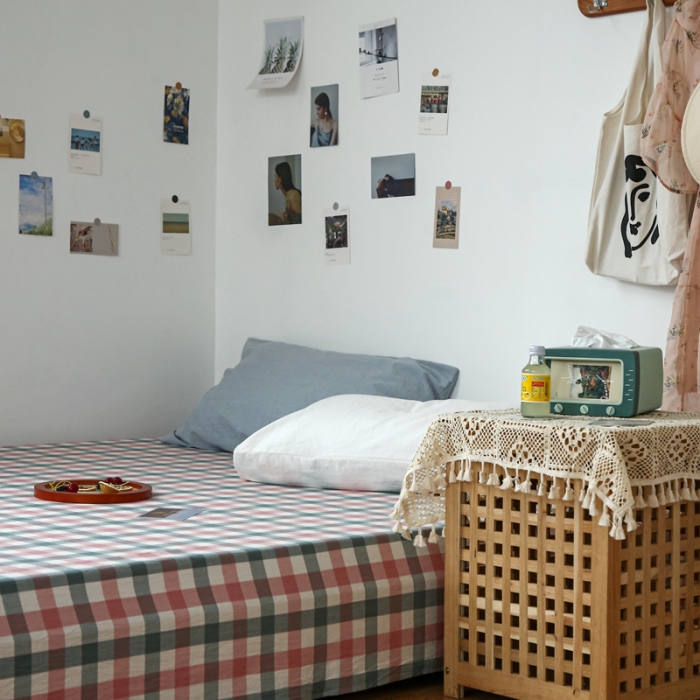 91家纺网 家纺一手货源 找家纺 安莱生活 2021新款色织全棉水洗棉单床单 七彩玫粉